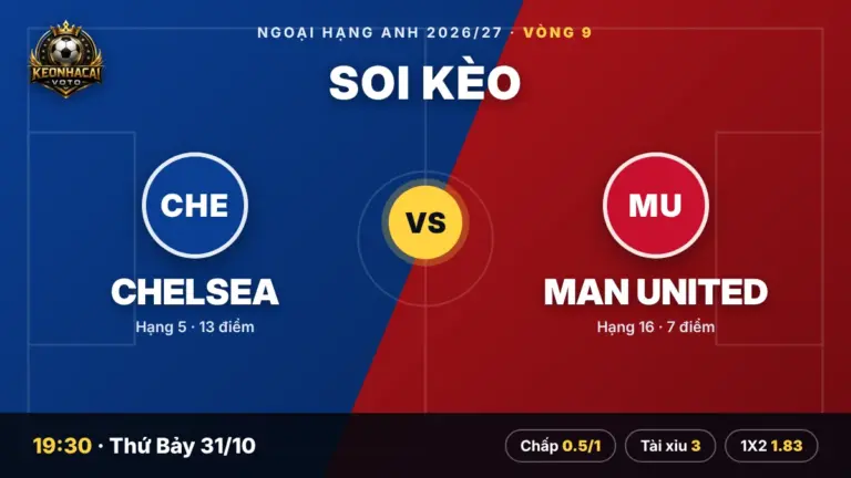 Soi kèo Chelsea vs MU 19h30 ngày 31/10/2026 – Vòng 9 Ngoại Hạng Anh 2 Soi kèo Chelsea vs MU 19h30 ngày 31/10/2026 vòng 9 Ngoại Hạng Anh
