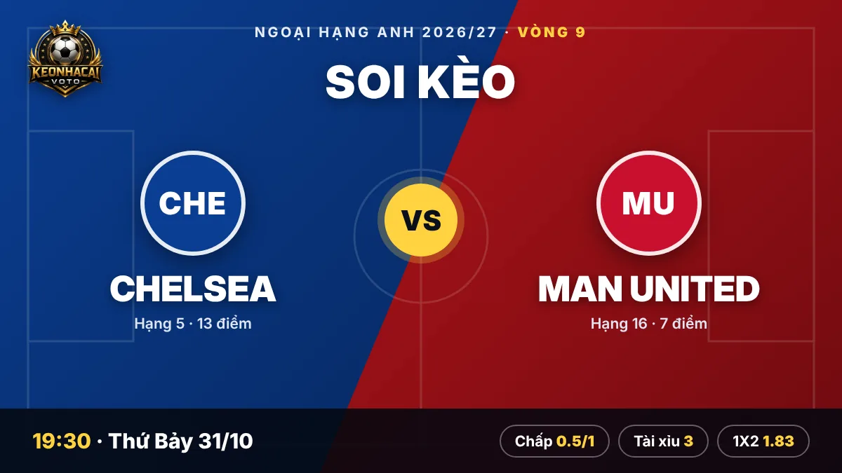 Soi kèo Chelsea vs MU 19h30 ngày 31/10/2026 – Vòng 9 Ngoại Hạng Anh 2 Soi kèo Chelsea vs MU 19h30 ngày 31/10/2026 vòng 9 Ngoại Hạng Anh