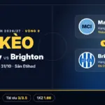Soi kèo Man City vs Brighton 22h00 ngày 31/10/2026 vòng 9 Ngoại Hạng Anh tại sân Etihad, City chấp 1 trái